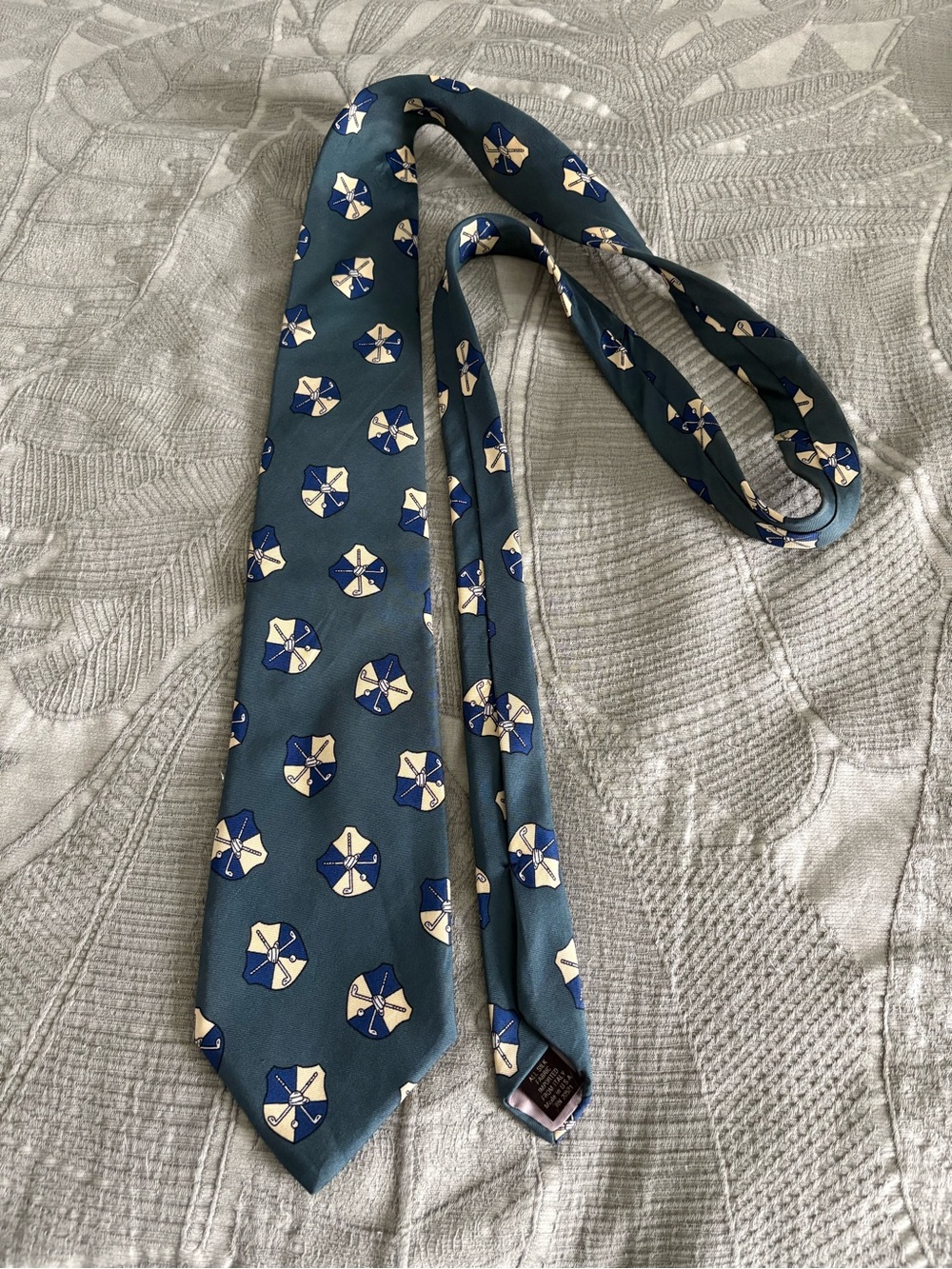 Golf Patterned Silk Tie with Navy and Cream Motif